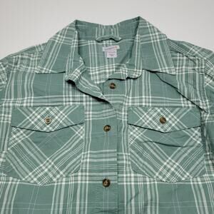 Carhartt Green Plaid Women's Button Up Shirt Roll-Tab Pockets Canvas Size S